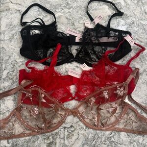 Lace Unlined Bralette Set - Black, Red, and Gold